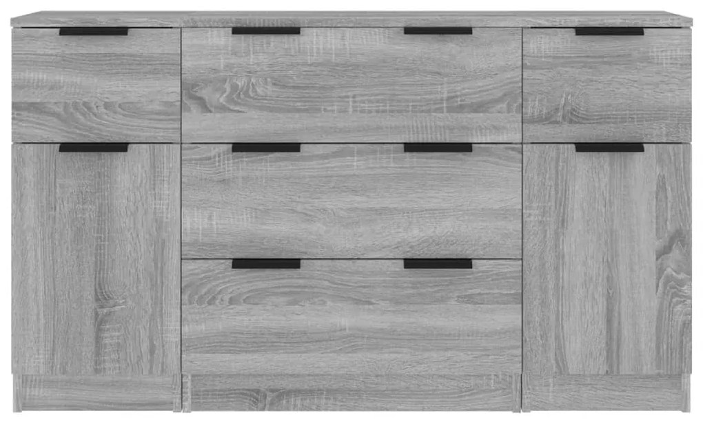 3 pcs conjunto de aparadores madeira processada cinzento sonoma