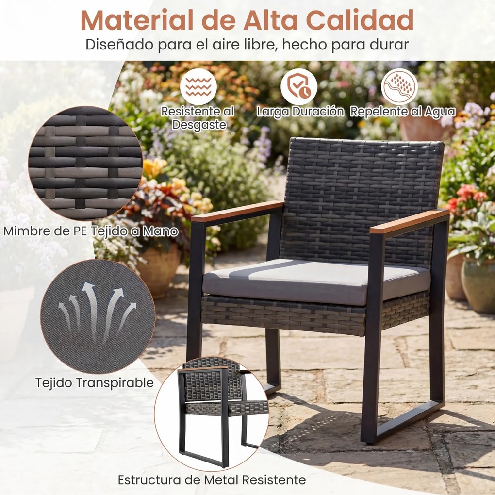 Conjunto de 3 Móveis de Jardim, Mesa e 2 Cadeiras, 40 x 40 x 40 cm, Cinzento / Castanho / preto