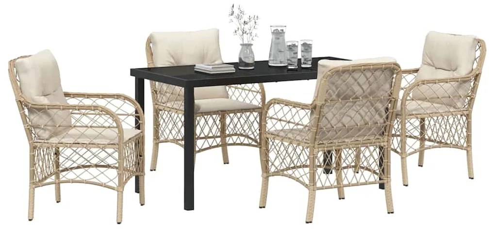 Conjunto de Jantar de Jardim 5 Peças com Almofadas Beiges em Rattan Si