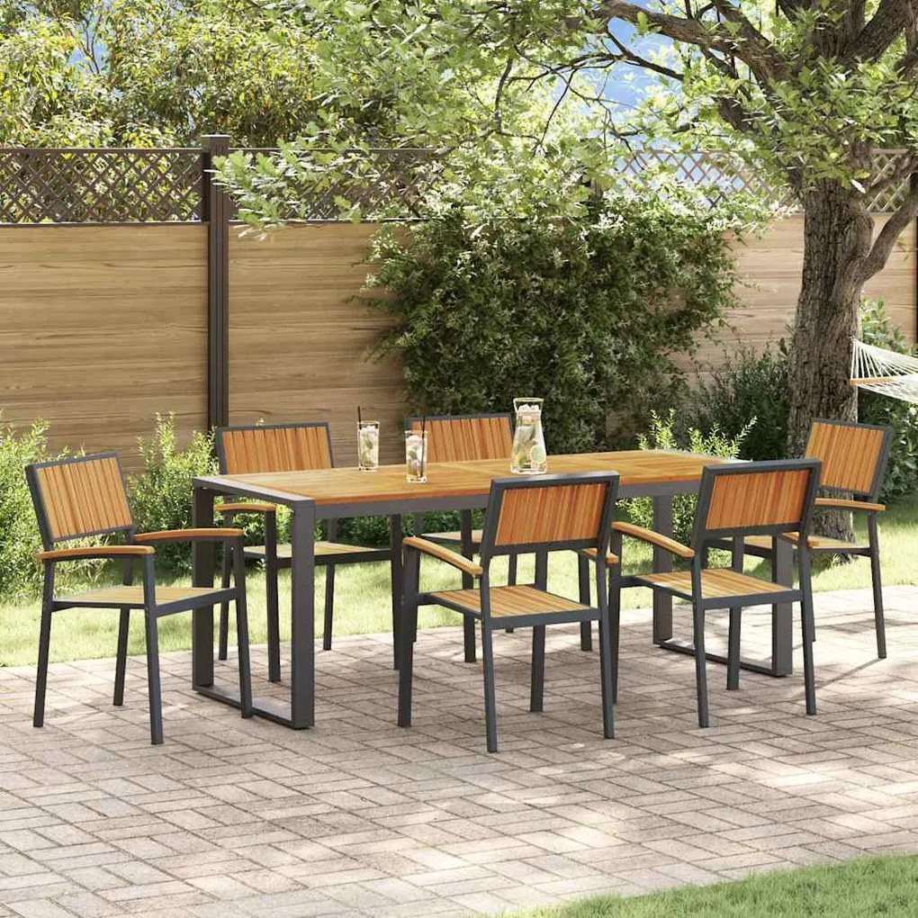 vidaXL Conjunto de Jantar para Jardim com 7 Peças em Madeira Maciça de Acácia e Metal