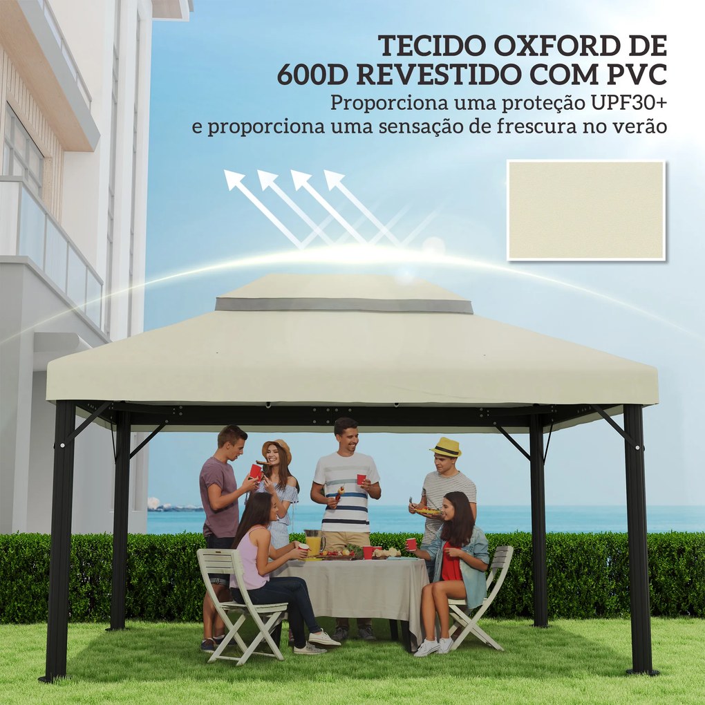 Toldo de Substituição para Pérgola 4x3 m (NÃO INCLUIDA) Toldo para Pérgola com Teto Duplo e Proteção UV 30+ Creme