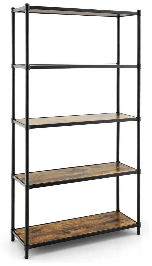 Estante alta com 5 níveis de armazenamento Estrutura metálica para escritório Sala Quarto Cozinha 80 x 29 x 154 cm Castanho Rústico + Preto