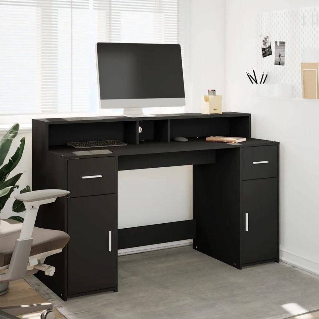 Secretária c/ luzes LED 140x55x91 cm derivados de madeira preto