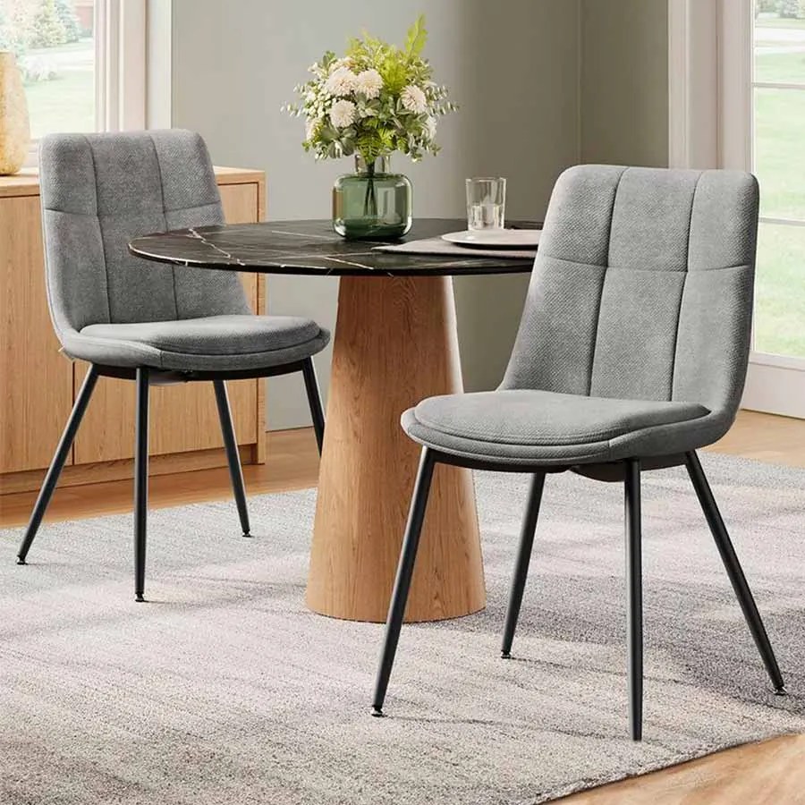 Conjunto de 2 cadeiras de jantar com almofadas duplas Cinzento