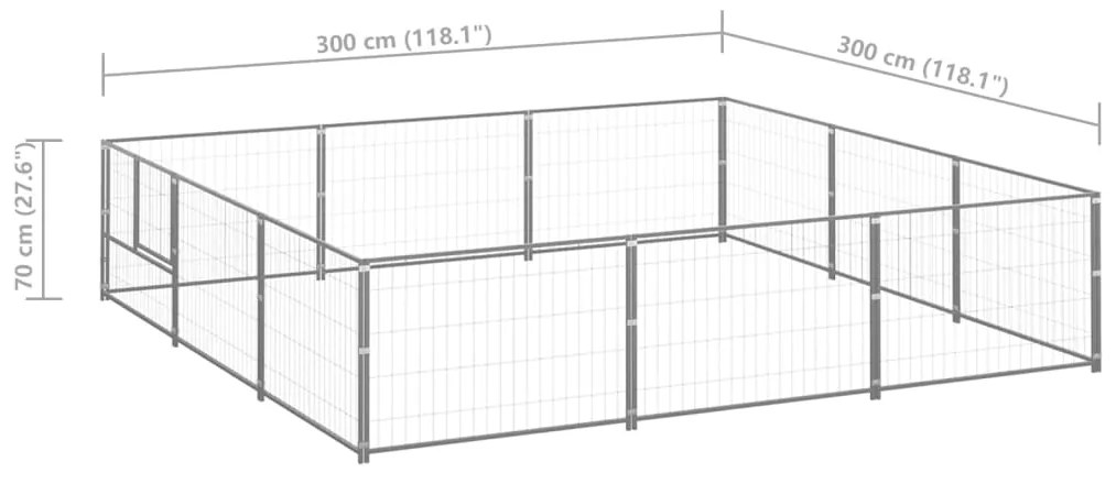 Canil para cães 9 m² aço prateado