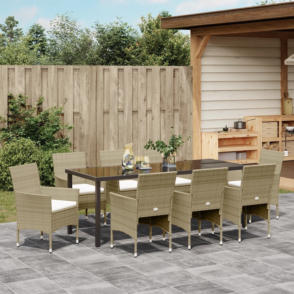 Conjunto de Jantar de Jardim 9 Peças Bege Rattan Poliéster