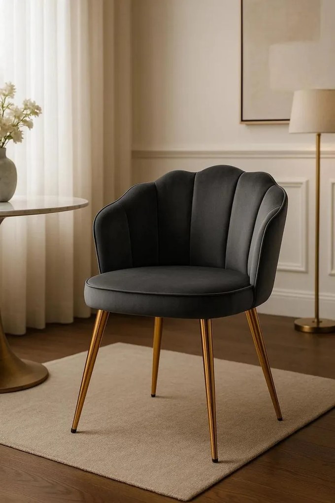 Cadeira Blume Gold Veludo - Cinza escuro