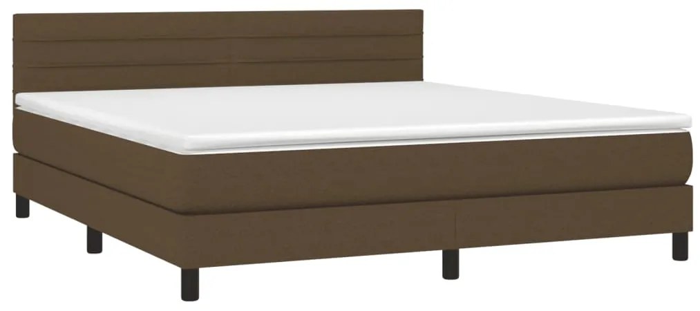 Cama box spring c/ colchão/LED 160x200cm tecido castanho-escuro