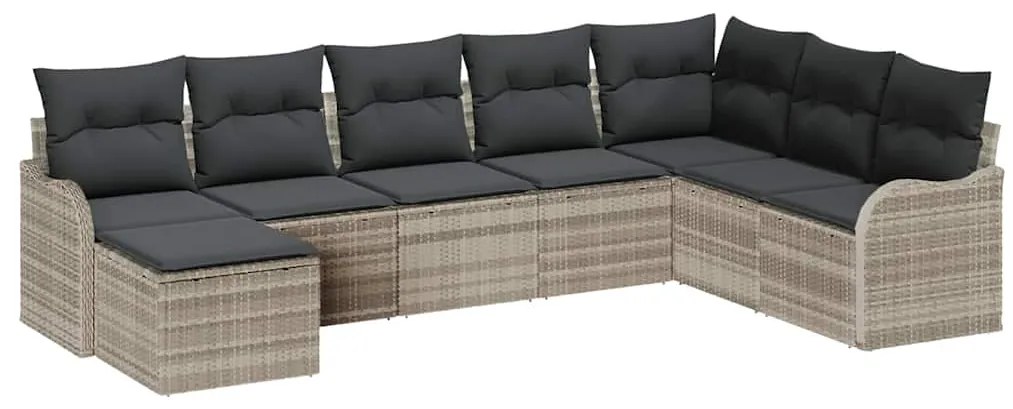 Conjunto de Sofás de Jardim VidaXL com 8 Peças e Almofadas Cinza Claro