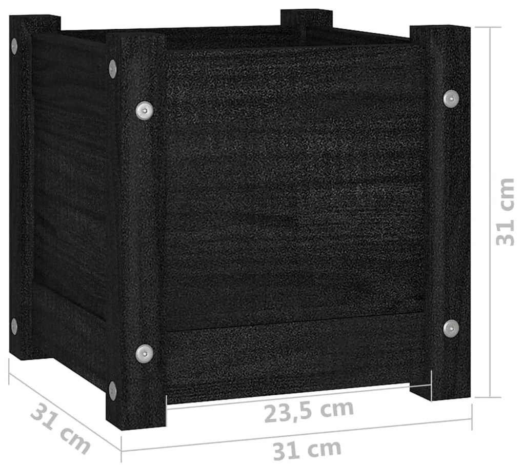 Vaso/floreira de jardim 31x31x31 cm pinho maciço preto