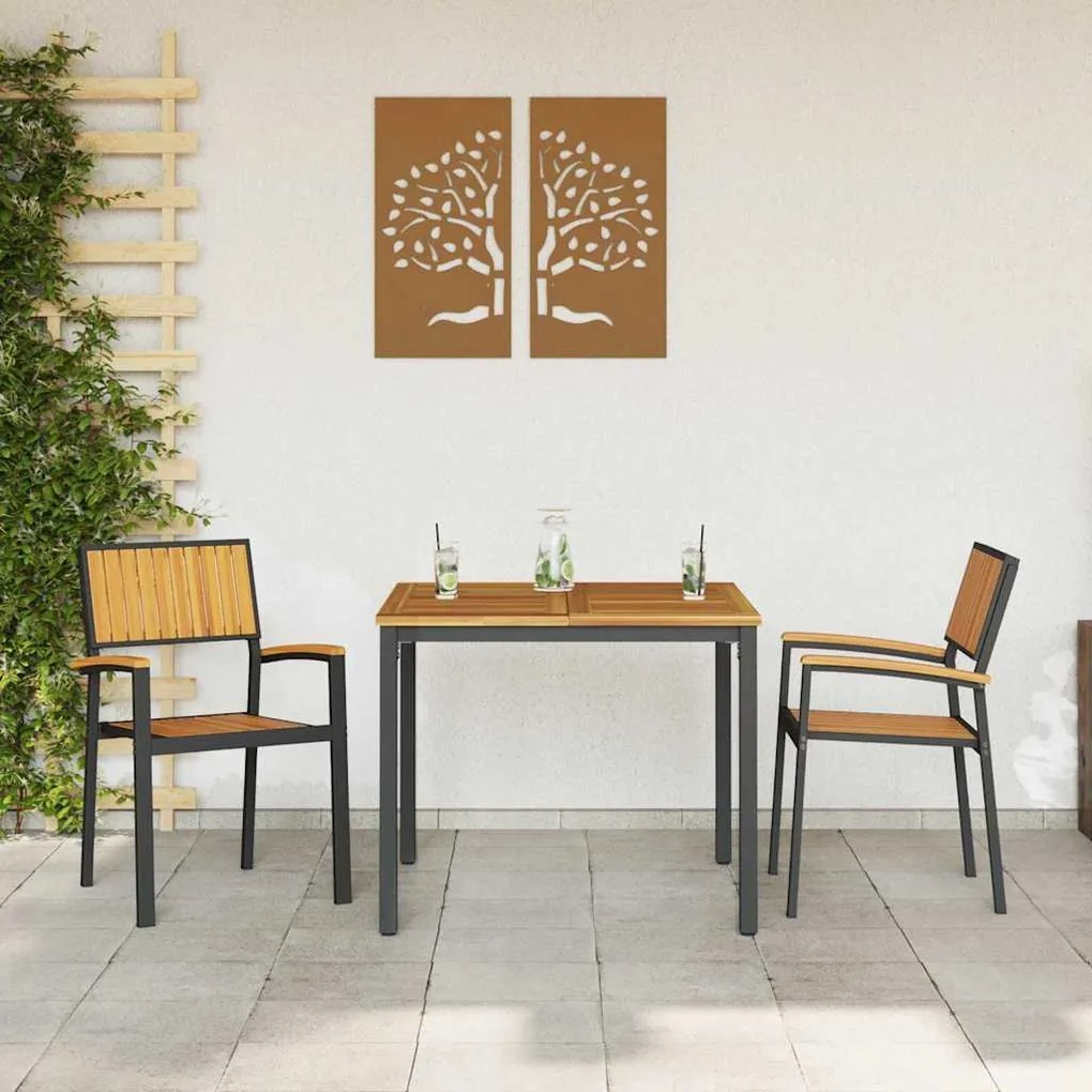 Conjunto de Jantar para Jardim de 3 Peças em Madeira Sólida de Acácia