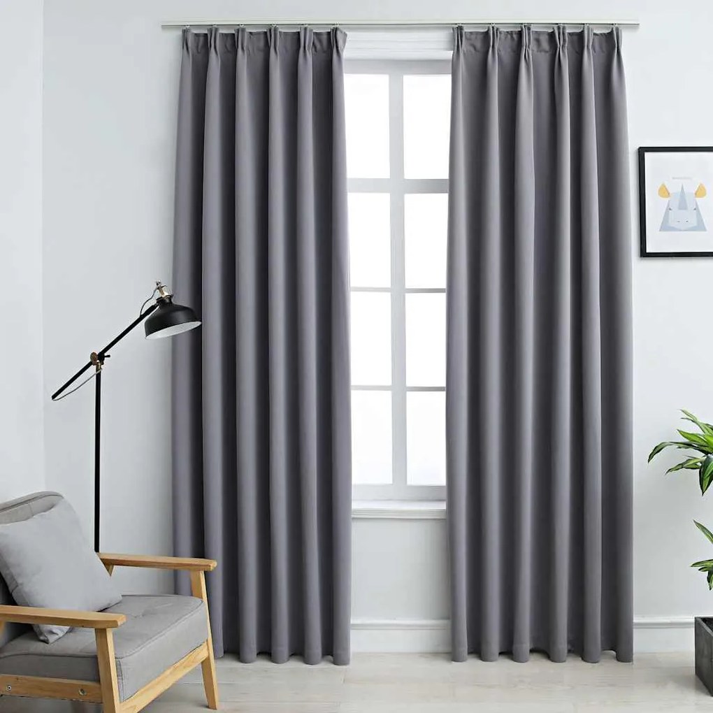 Cortinas blackout com ganchos 2 pcs 140x225 cm cinzento