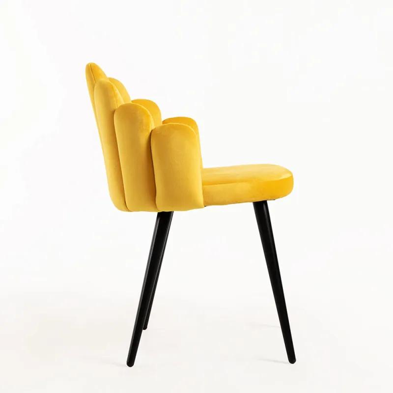 Pack 6 Cadeiras Hand Veludo Pernas Pretas - Amarelo