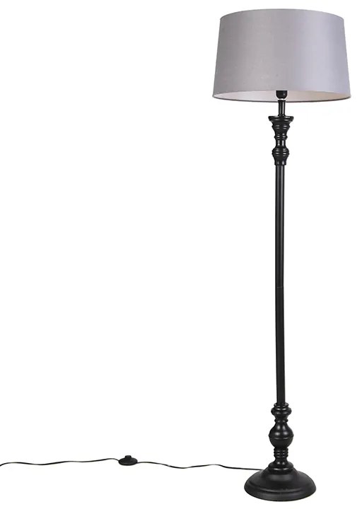 Candeeiro de pé preto com abajur em linho cinzento 45 cm - Classico Clássico / Antigo,Country / Rústico