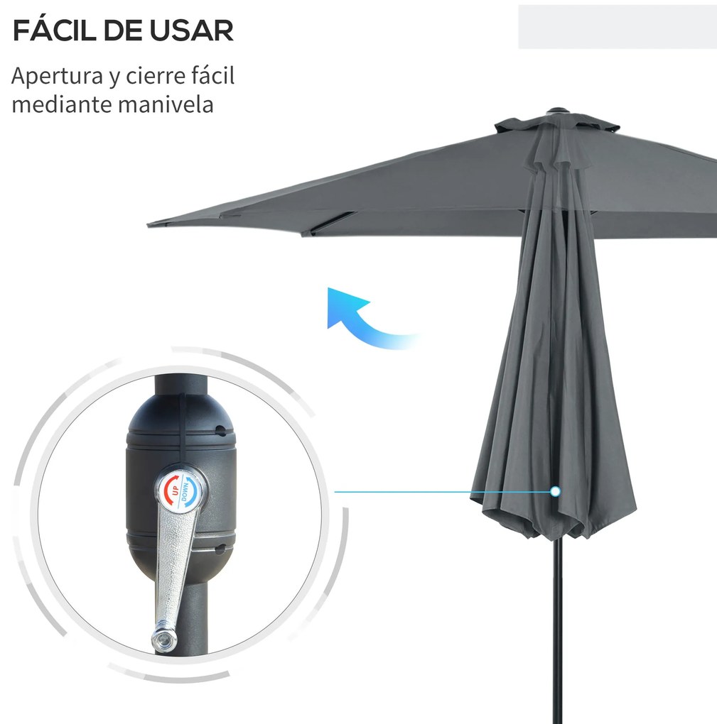 Chapéu de Sol de Jardim Ø295x250cm com Manivela Chapéu de Sol Exterior