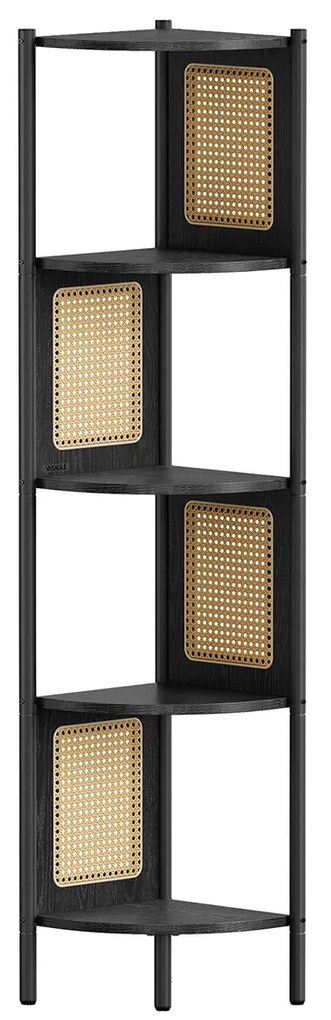 Prateleira de canto com 5 prateleiras e painéis de rattan | VASAGLE | 31,9 x 31,9 x 156,4 cm | preto-ebano | LLS588B56.