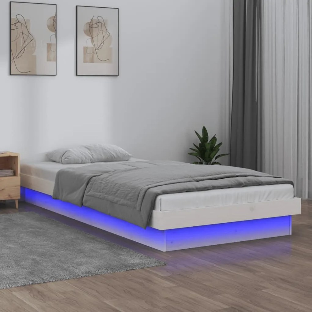 819963 vidaXL Estrutura de cama c/ luzes LEDs 100x200cm madeira maciça branco