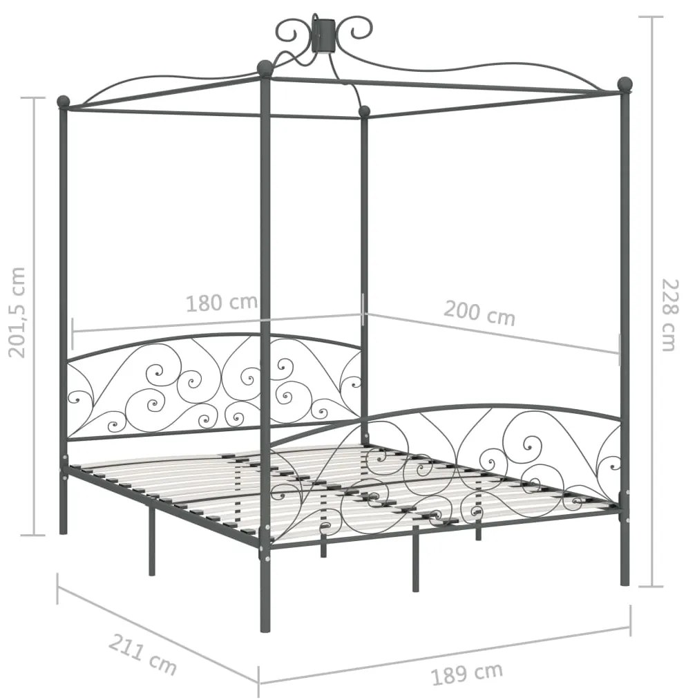 Estrutura de cama com dossel 180x200 cm metal cinzento