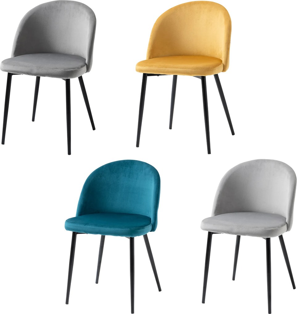 Conjunto de 4 cadeiras de sala de jantar (MESA NÃO INCLUIDA), cadeiras estofadas em veludo com pés cónicos em metal, multicoloridas
