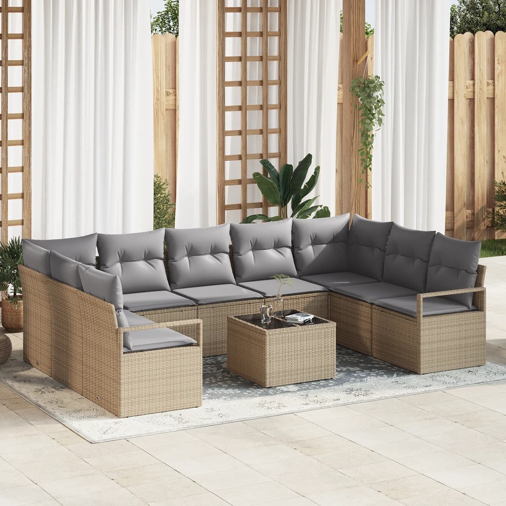 Conjunto de Sofá de Jardim vidaXL de 10 Peças com Almofadas Vime Sinté
