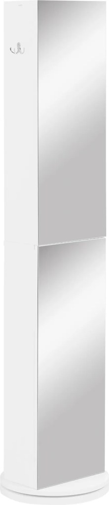 Armário de coluna giratório para casa de banho com espelho, 6 prateleiras, 36 x 36 x 171 cm, branco