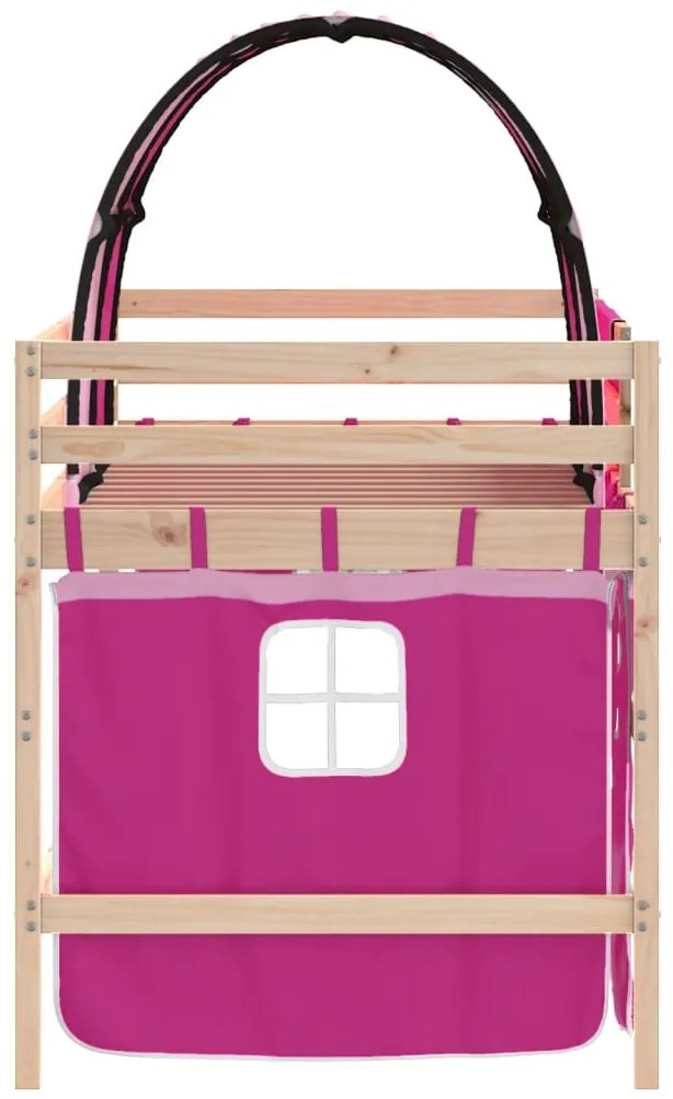 Cama alta p/ criança c/ túnel 80x200 cm pinho maciço rosa