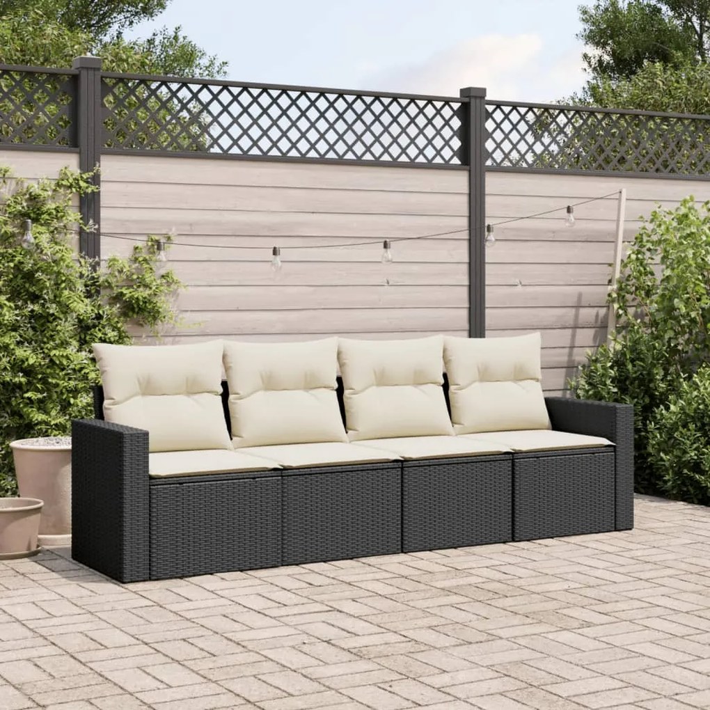 vidaXL 4 pcs conjunto de sofás para jardim c/ almofadões vime PE preto