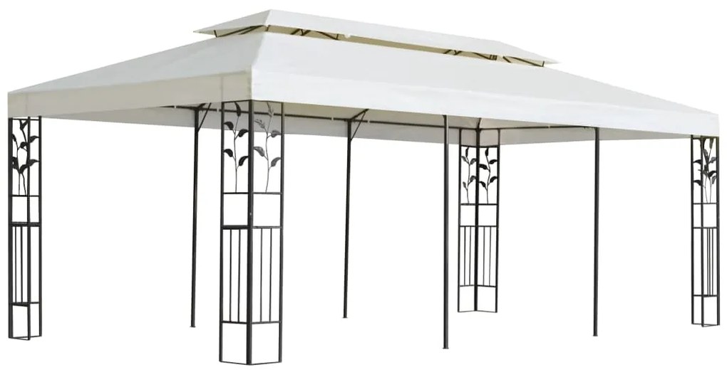 Gazebo com telhado duplo 6x3 m aço branco