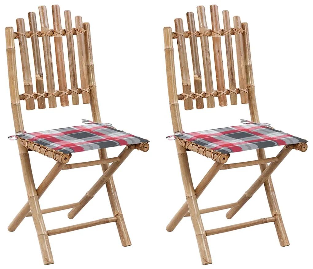 3064000 vidaXL Cadeiras de jardim dobráveis c/ almofadões 2 pcs bambu