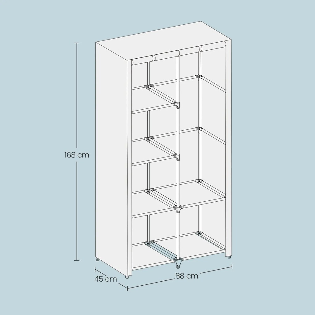 Guarda roupa, 1 varão para cabides, 6 prateleiras 88 x 45 x 168 cm cinzento