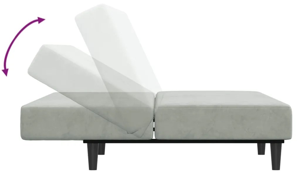 Sofá-cama 2 lugares c/ apoio de pés veludo cinza-claro