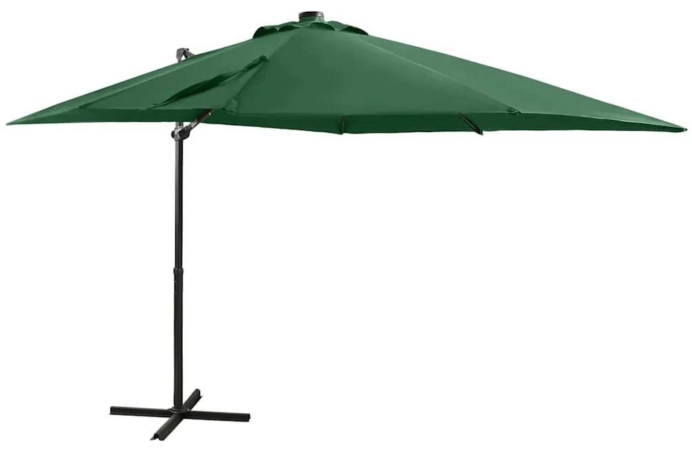 Guarda-sol jardim cantilever c/ poste e luzes LED 250 cm verde