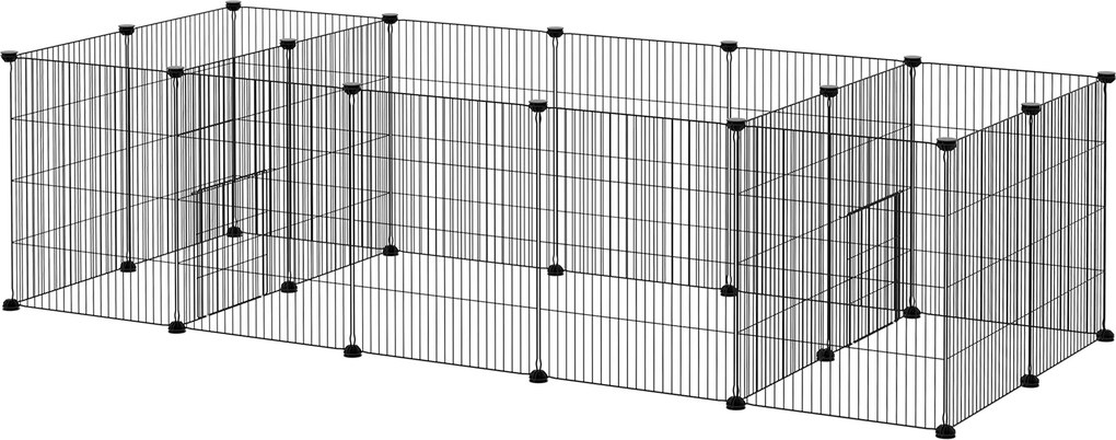Recinto modular para pequenos animais (coelhos, roedores, cachorrinhos) – 18 painéis de arame de aço, 2 portas, 175 x 70 x 45, preto