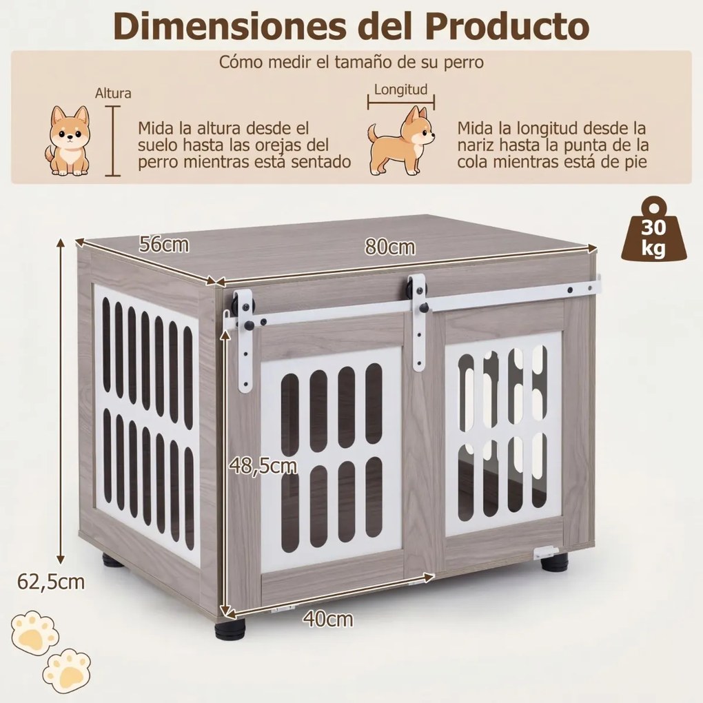 Gaiola para cães com mesa auxiliar interior e porta de correr 80 x 56 x 62,5 cm, para animais de médio e grande porte, com capacidade para 30 kg Cinze