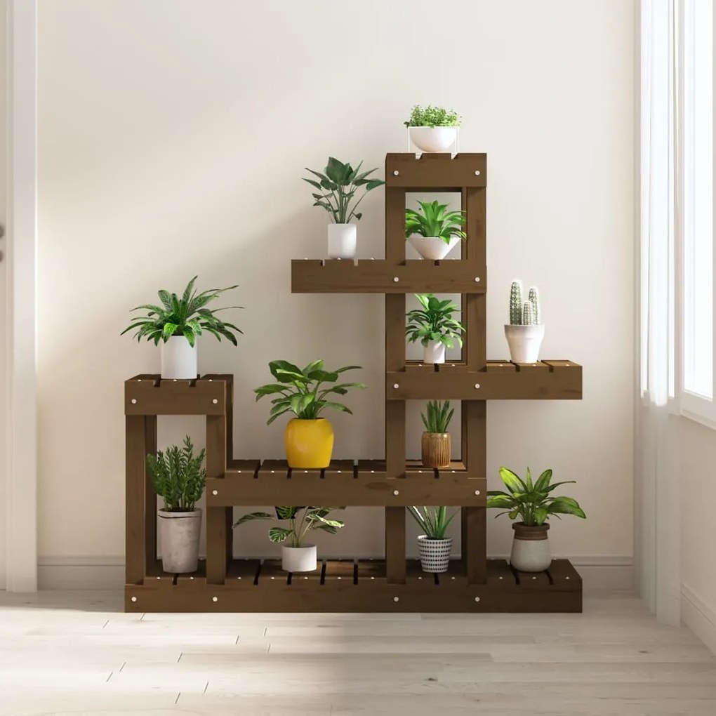 822105 vidaXL Suporte para plantas 92x25x97 cm pinho maciço castanho mel