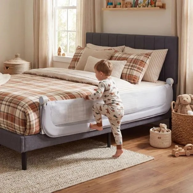 Barreira dobrável para camas infantis, altura ajustável com 178 x 36 x 60 cm, com capa removível em tecido Oxford, base em U, com correia e fivela, Ci