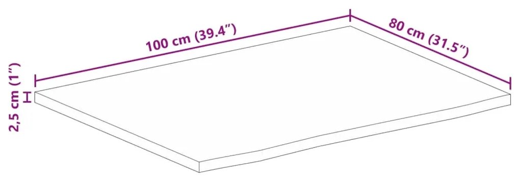 Tampo de mesa c/ borda viva 100x80x2,5 cm mangueira maciça