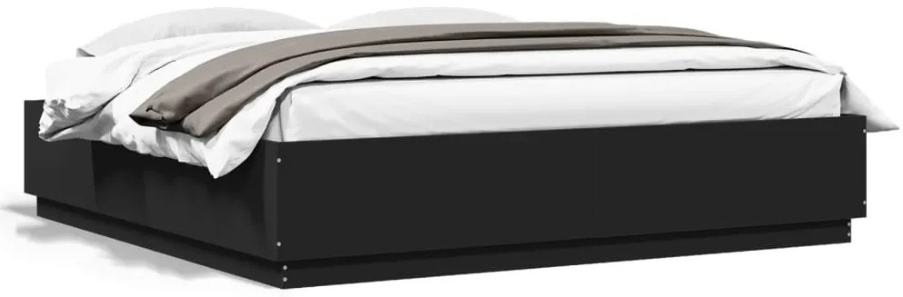 Estrutura cama c/ luzes LED 200x200cm derivados madeira preto
