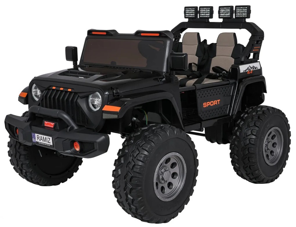Carro elétrico para Crianças 2 Lugares Extreme Sport 4x4 24V Pneus Espuma EVA, assento couro ecológico Preto