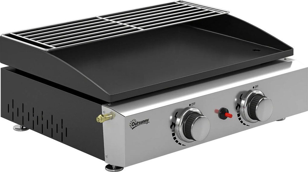 Outsunny Barbecue a Gás com 2 Queimadores de 5 kW Barbecue Portátil com Placa Grelha de Aquecimento e Recipiente para Gordura Preto | Aosom Portugal