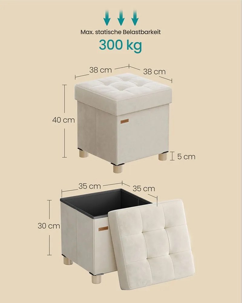 Banco com espaço de arrumação 38 x 38 x 40 cm bege