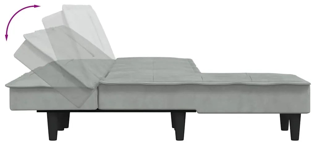 Sofá-cama em forma de L 255x140x70 cm veludo cinzento-claro