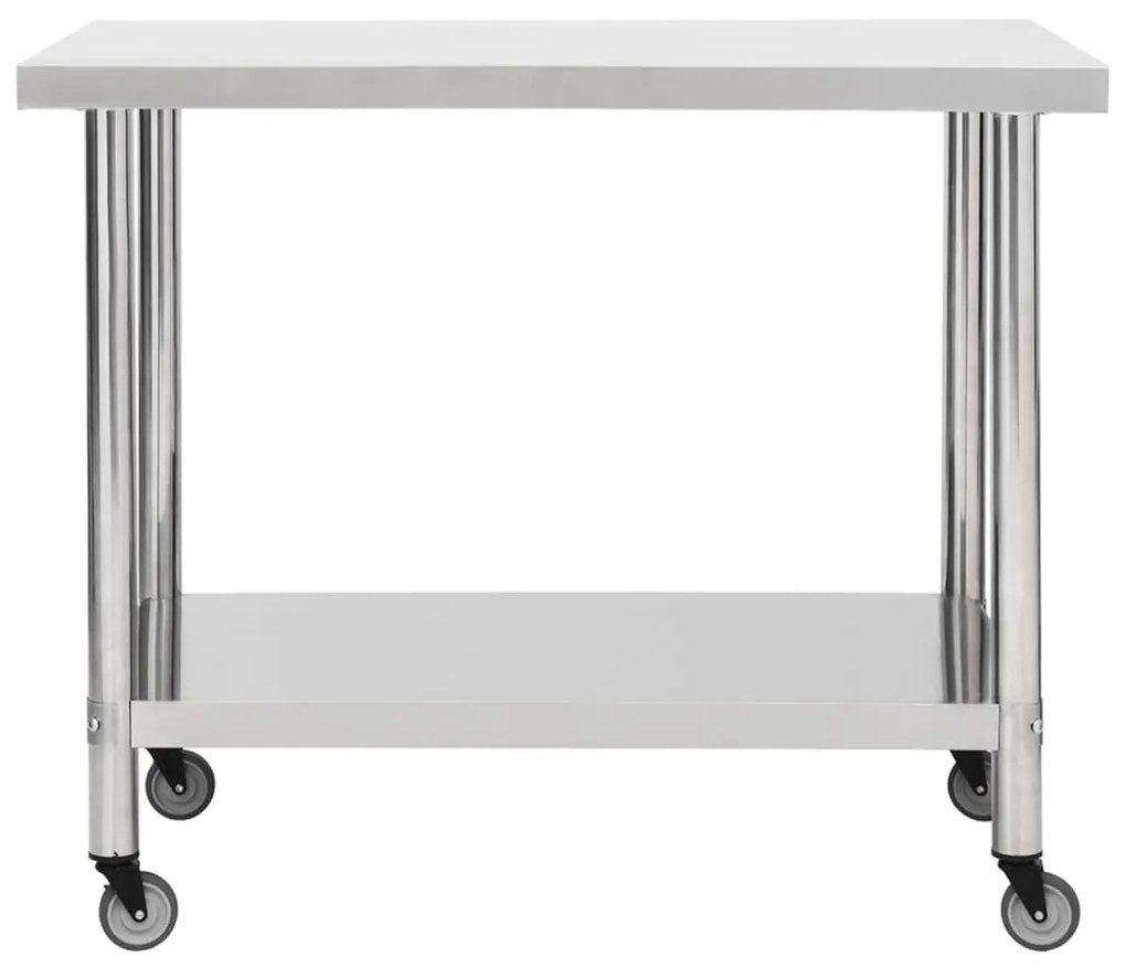 Mesa de trabalho de cozinha com rodas aço inoxidável 80x60x85cm