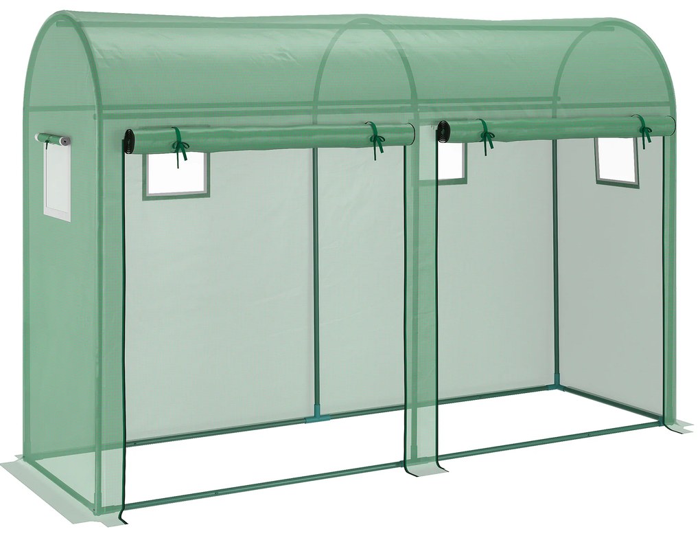 Outsunny Estufa Jardim Tipo Túnel com 4 janelas e 2 portas para Plantas de PE de aço 300x100x200 cm Verde