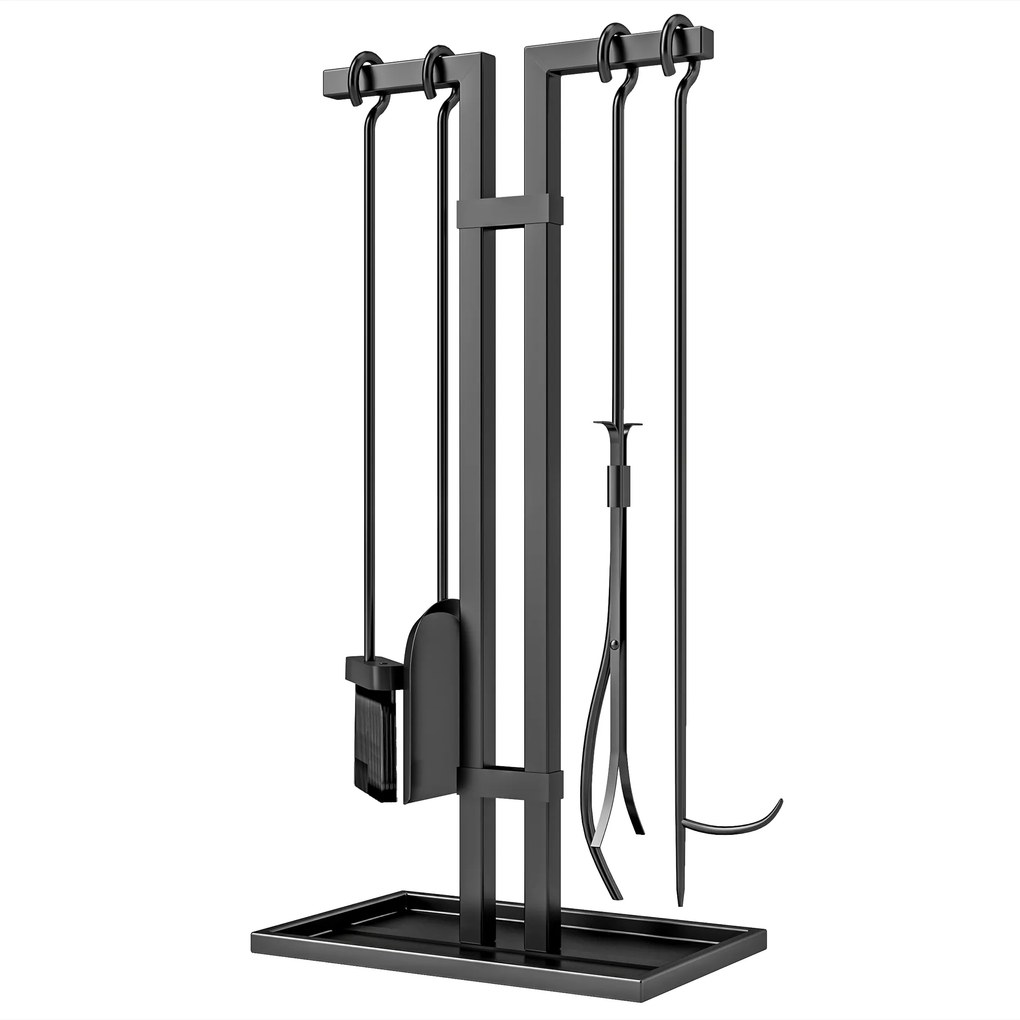 Conjunto de 5 Ferramentas para Lareira, 31 x 20 x 64 cm, Construção em Metal, Preto