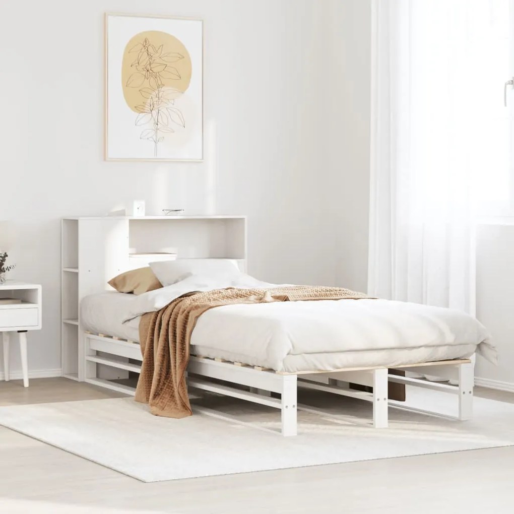 Cama com estante sem colchão 75x190 cm madeira maciça branco