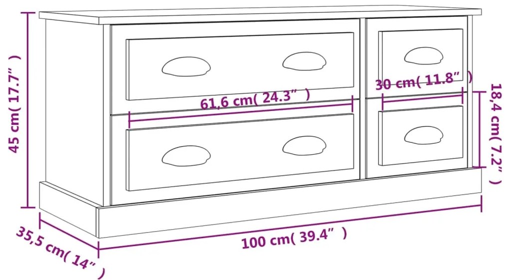 Móvel p/ TV 100x35,5x45cm derivados de madeira cinzento cimento