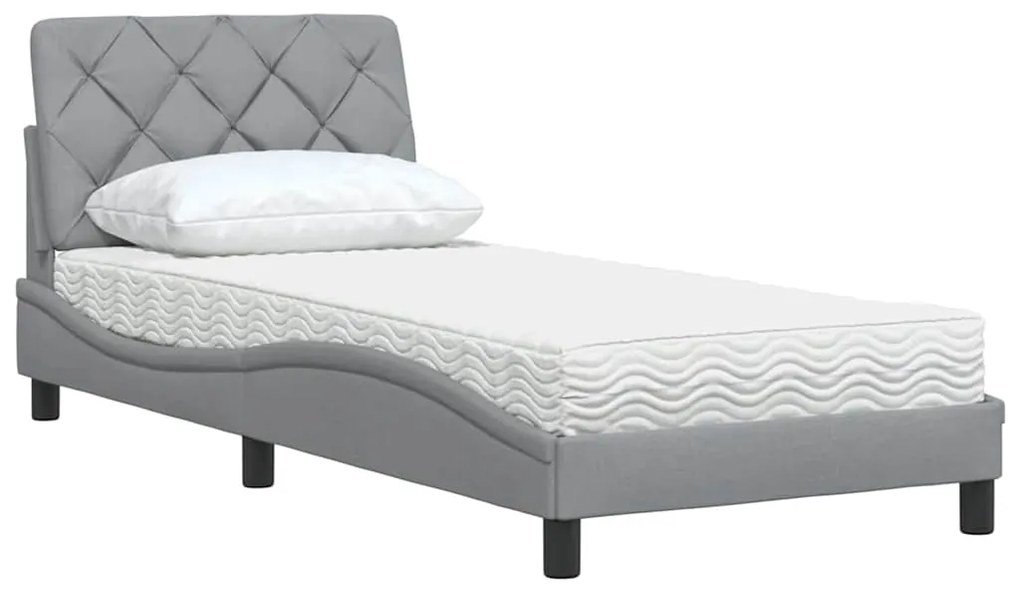 Cama com colchão 90x200 cm tecido cinzento-claro
