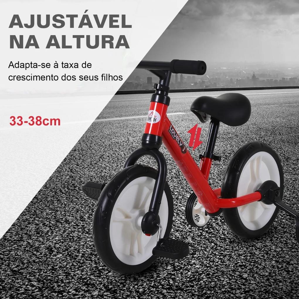 Bicicleta Balance com pedais e rodas removíveis Cor vermelha Assento ajustável 33-38cm Crianças +2 Anos Carga 25kg