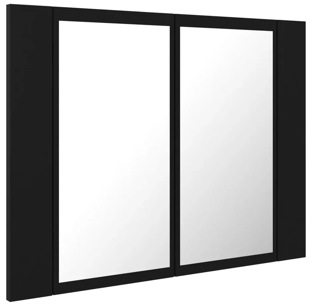 Armário espelhado casa banho c/ LED 60x12x45 cm acrílico preto